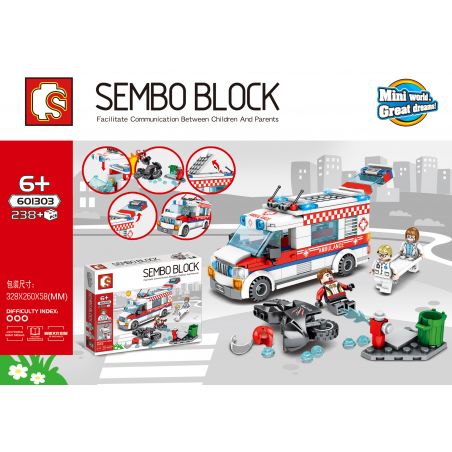 SEMBO 601303 non  SENBAO STREET VIEW SERIES XE CỨU THƯƠNG bộ đồ chơi xếp lắp ráp ghép mô hình City Thành Phố 238 khối
