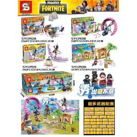 SHENG YUAN SY SY1393A 1393A SY1393B 1393B SY1393C 1393C SY1393D 1393D non  MINIFIGURE CẢNH 4 bộ đồ chơi xếp lắp ráp ghép mô hình Fornite FORTNITE Bắn Súng 543 khối