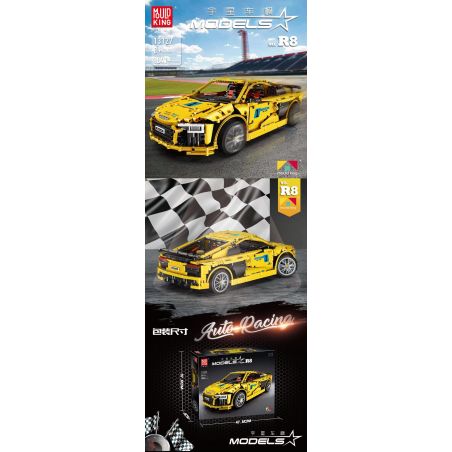 DK 2103 LIN07 0023 MouldKing 13127 Mould King 13127 REBRICKABLE MOC-4463 4463 MOC4463 non  AUDI R8 V10 1:10 tỷ lệ 1:10 bộ đồ chơi xếp lắp ráp ghép mô hình  AUDI R8 V10 SECOND GENERATION Kỹ Thuật Công Nghệ Cao Mô Hình Phương Tiện 1839 khối