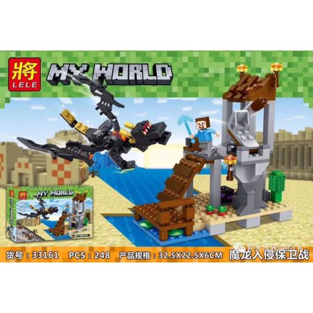 LELE 33161 non  CUỘC XÂM LƯỢC VÀ PHÒNG THỦ CỦA RỒNG bộ đồ chơi xếp lắp ráp ghép mô hình Minecraft THE DEFENSE OF DRAGON INVASION Game Xây Dựng 248 khối