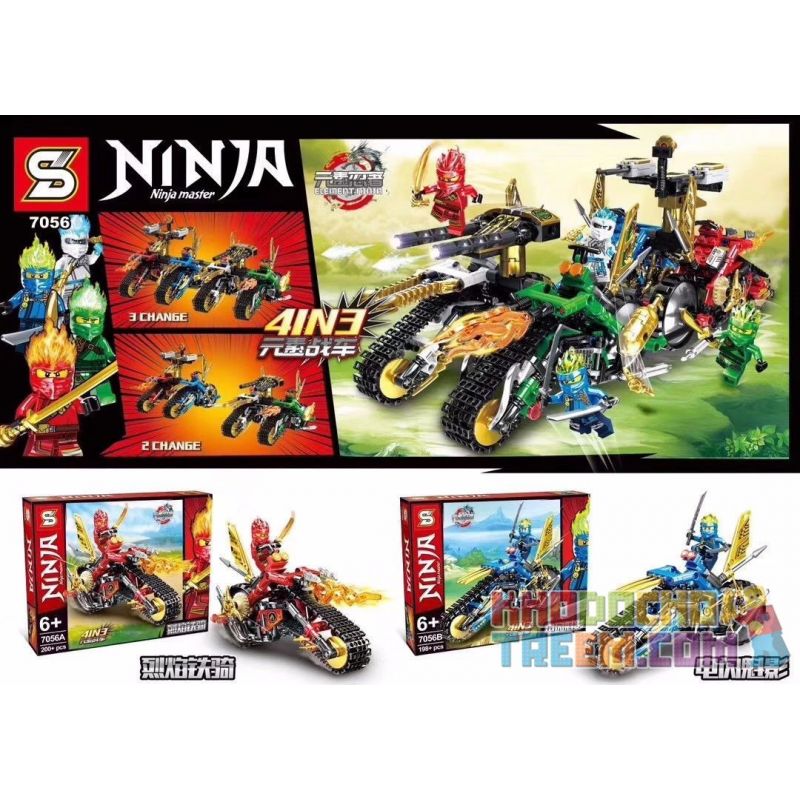 SHENG YUAN SY 7056A 7056B 7056C 7056D non  CHARIOT NGUYÊN TỐ 4. bộ đồ chơi xếp lắp ráp ghép mô hình The  Ninjago Movie NINJA MASTER Ninja Lốc Xoáy 770 khối