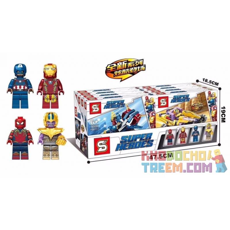 SHENG YUAN SY 7057A 7057B 7057C 7057D non  4 PHƯƠNG TIỆN SIÊU ANH HÙNG bộ đồ chơi xếp lắp ráp ghép mô hình Super Heroes Siêu Nhân Anh Hùng 745 khối