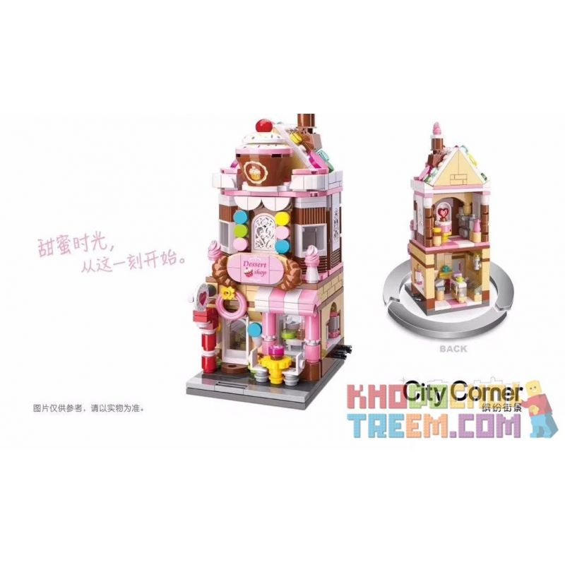 Enlighten C0101 0101 Qman C0101 0101 non  NHÀ TRÁNG MIỆNG QINXIN bộ đồ chơi xếp lắp ráp ghép mô hình Mini Modular CITY CORNER DESSERT SHOP Đường Phố Thu Nhỏ 348 khối