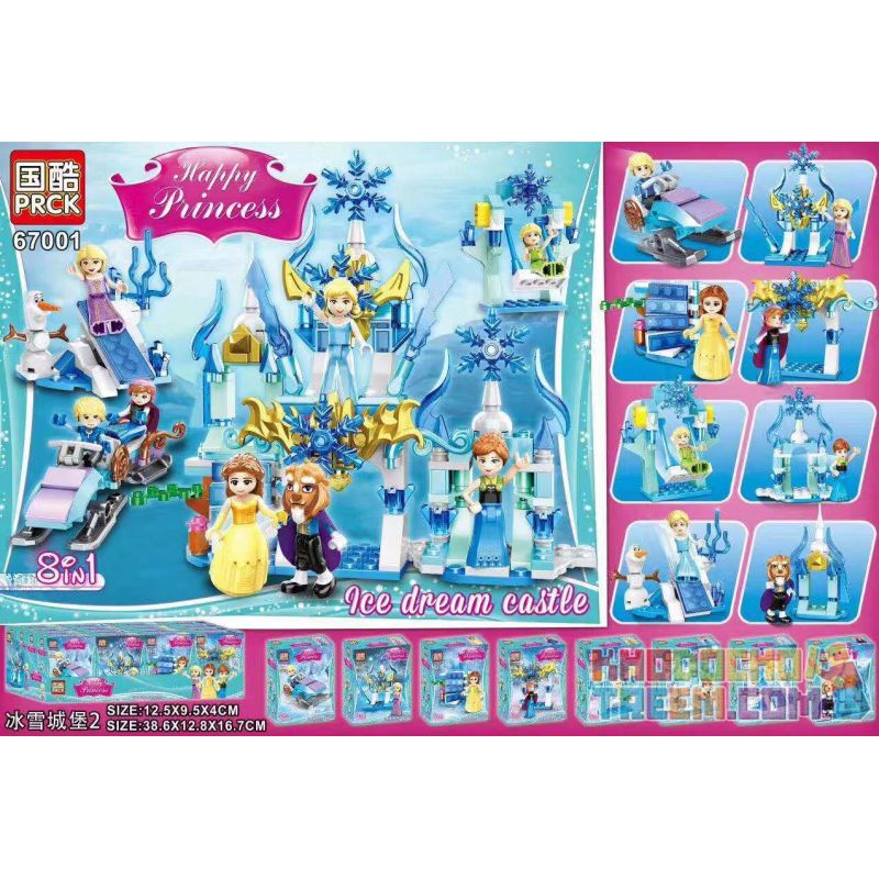 PRCK 67001 non  8 NHÂN VẬT MINI LÂU ĐÀI BĂNG bộ đồ chơi xếp lắp ráp ghép mô hình  HAPPY PRINCESS ICE DREAM CASTLE Các Bạn Gái
