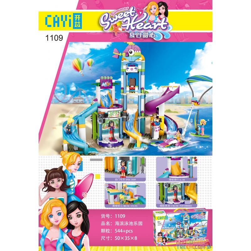 CAYI 1109 non  THIÊN ĐƯỜNG HỒ BƠI BÊN BỜ BIỂN bộ đồ chơi xếp lắp ráp ghép mô hình Sweet Heart Những Cô Gái Ngọt Ngào 544 khối