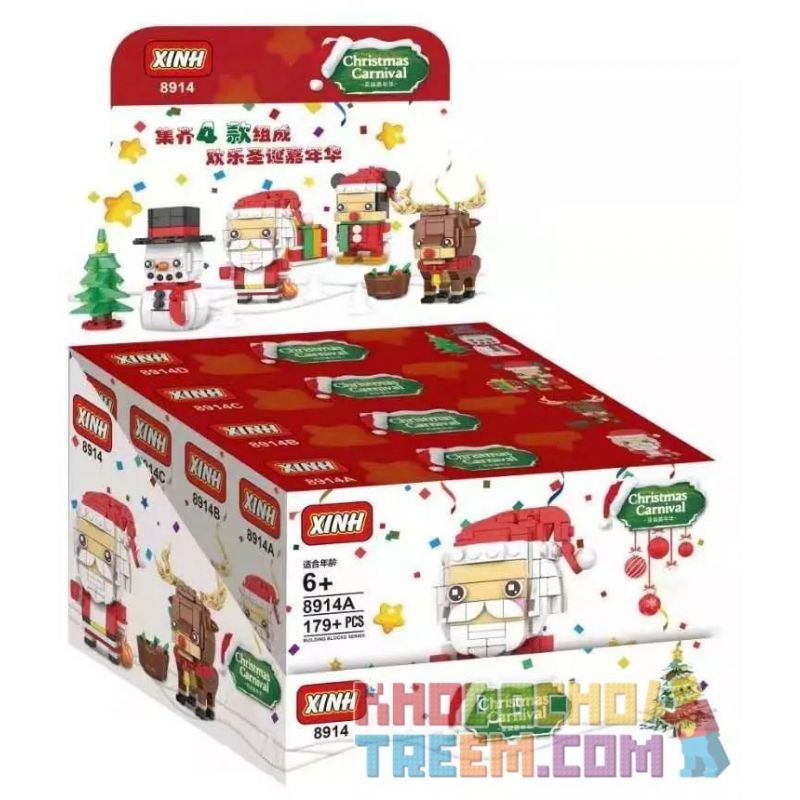 XINH 8914A 8914B 8914C 8914D non  ĐẦU TIỆC GIÁNG SINH 4 KIỂU ÔNG GIÀ NOEL NAI SỪNG TẤM CHUỘT MICKEY NGƯỜI TUYẾT bộ đồ chơi xếp lắp ráp ghép mô hình Brickheadz MERRY CHRISTMAS Nhân Vật Đầu To