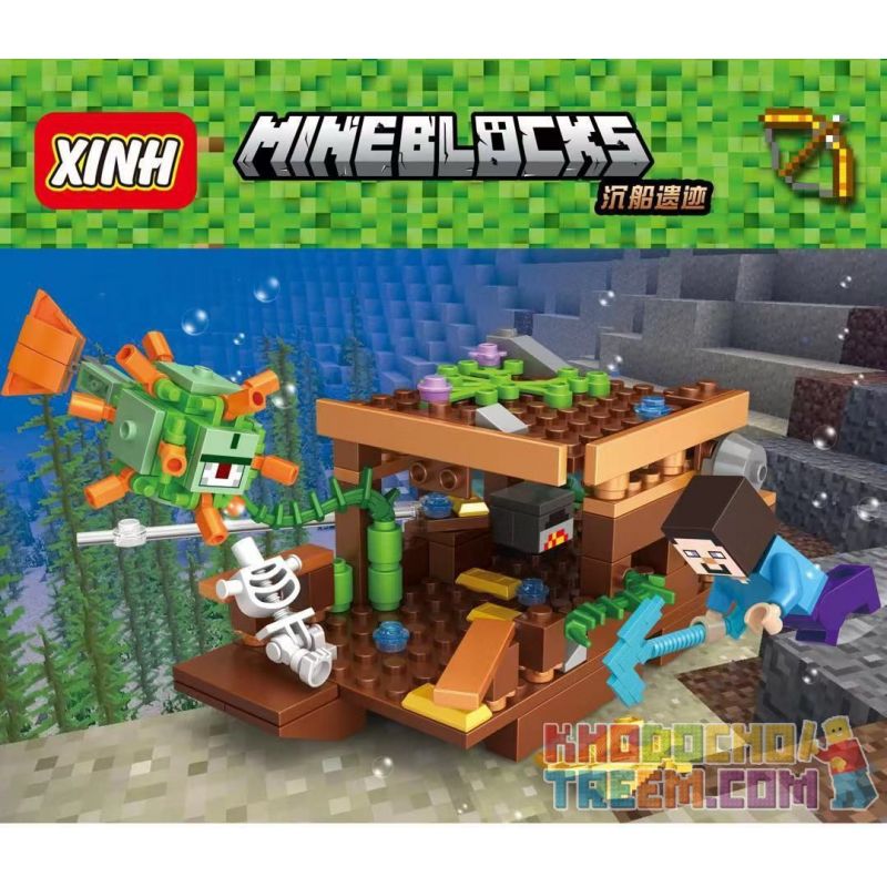XINH 5124 non  SỰ CHÌM TÀU bộ đồ chơi xếp lắp ráp ghép mô hình Minecraft MINEBLOCKS Game Xây Dựng 147 khối