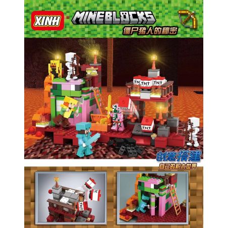 XINH 5123 non  BÍ MẬT CỦA THỢ SĂN ZOMBIE bộ đồ chơi xếp lắp ráp ghép mô hình Minecraft MINEBLOCKS Game Xây Dựng 462 khối