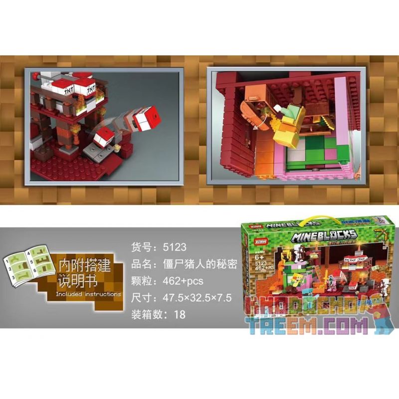 XINH 5123 non  BÍ MẬT CỦA THỢ SĂN ZOMBIE bộ đồ chơi xếp lắp ráp ghép mô hình Minecraft MINEBLOCKS Game Xây Dựng 462 khối