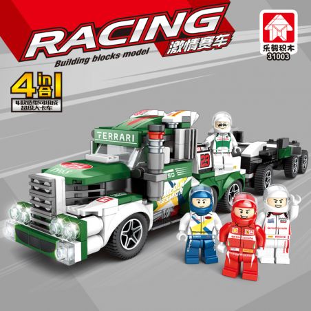 LEYI 31003A 31003B 31003C 31003D non  SIÊU XE TẢI KẾT HỢP 4 FORD MUSTANG-1968 FIESTA M-SPORT PORSCHE 919 FERRARI 488 bộ đồ chơi xếp lắp ráp ghép mô hình Racing Cuộc Đua 670 khối