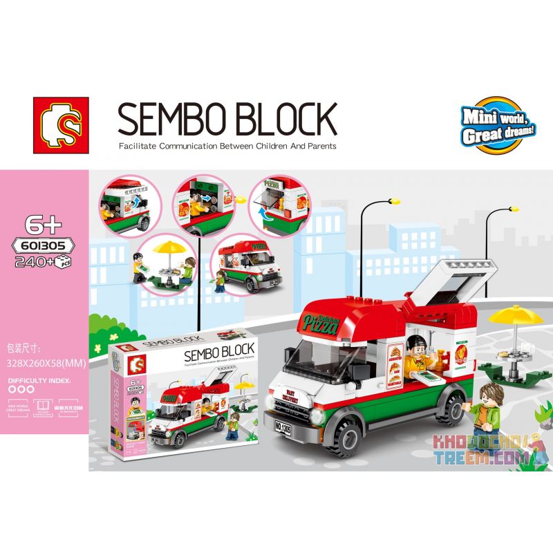 SEMBO 601305 non  XE PIZZA MANG ĐI bộ đồ chơi xếp lắp ráp ghép mô hình City SEMBO BLOCK Thành Phố 240 khối