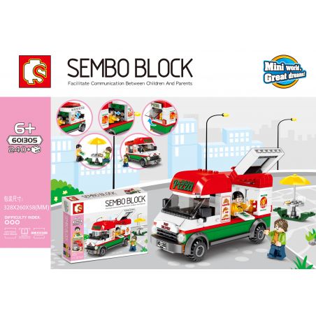 SEMBO 601305 non  XE PIZZA MANG ĐI bộ đồ chơi xếp lắp ráp ghép mô hình City SEMBO BLOCK Thành Phố 240 khối