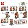 SEMBO 601061 601062 601063 601064 non  4 LOẠI KHÁCH SẠN TIỆM BÁNH MÌ NHỚ NHÀ ĐỒ KHÔ THUỐC TÂY bộ đồ chơi xếp lắp ráp ghép mô hình Mini Modular Đường Phố Thu Nhỏ 513 khối