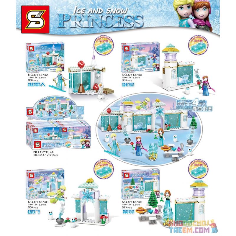 SHENG YUAN SY SY1374A 1374A SY1374B 1374B SY1374C 1374C SY1374D 1374D non  4 CẢNH NHỎ CỦA LÂU ĐÀI TUYẾT RƠI bộ đồ chơi xếp lắp ráp ghép mô hình Frozen ICE AND SNOW PRINCESS Nữ Hoàng Băng Giá 343 khối