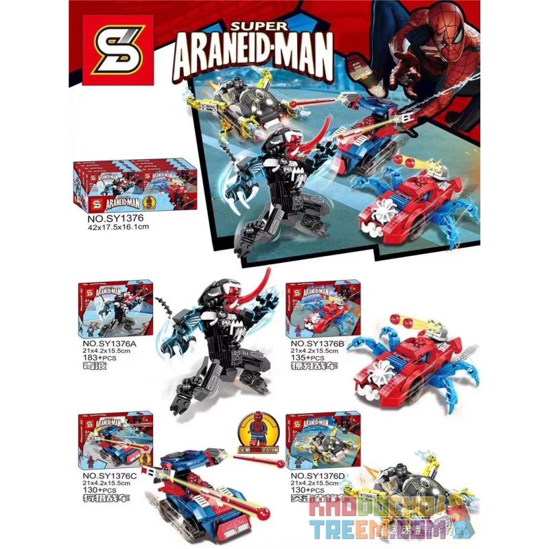SHENG YUAN SY SY1376A 1376A SY1376B 1376B SY1376C 1376C SY1376D 1376D non  SPIDERMAN 4 LOẠI VENOM FANGS HUNTING ASSAULT VAN bộ đồ chơi xếp lắp ráp ghép mô hình Super Heroes SUPER ARANEID-MAN Siêu Nhân Anh Hùng 578 khối