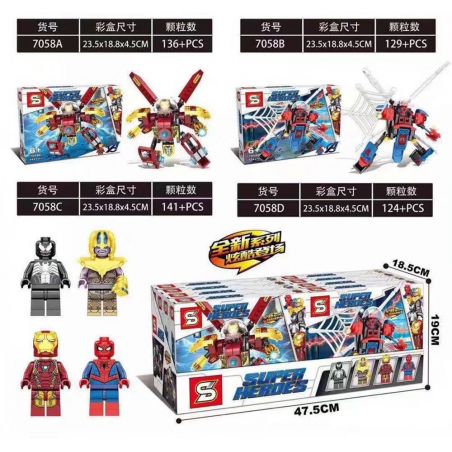 SHENG YUAN SY 7058A 7058B 7058C 7058D non  SUPERHERO MECHA 4 LOẠI VENOM THANOS IRON MAN SPIDERMAN bộ đồ chơi xếp lắp ráp ghép mô hình Super Heroes Siêu Nhân Anh Hùng 530 khối