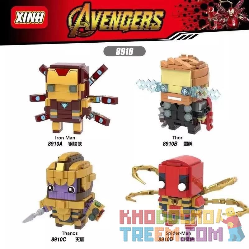 XINH 8910 non  NGƯỜI SẮT THOR THANOS NHỆN bộ đồ chơi xếp lắp ráp ghép mô hình Brickheadz AVENGERS Nhân Vật Đầu To