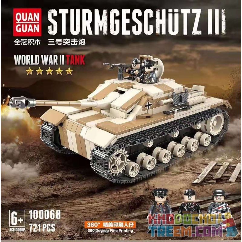 QuanGuan 100068 Quan Guan 100068 non  SÚNG TẤN CÔNG SỐ 3 bộ đồ chơi xếp lắp ráp ghép mô hình Military Army STURMGESCHUTZ III Quân Sự Bộ Đội 721 khối