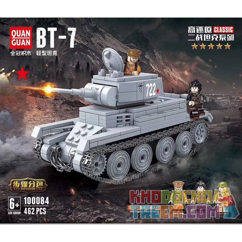 QuanGuan 100084 Quan Guan 100084 non  XE TĂNG NHANH BT-7 CỦA LIÊN XÔ bộ đồ chơi xếp lắp ráp ghép mô hình Military Army Quân Sự Bộ Đội 462 khối