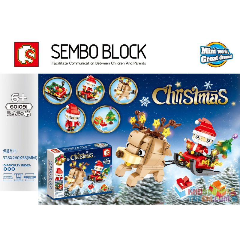SEMBO 601091 non  ÔNG GIÀ NOEL TUẦN LỘC TRƯỢT TUYẾT bộ đồ chơi xếp lắp ráp ghép mô hình  CHRISTMAS Kỹ Thuật Công Nghệ Cao Mô Hình Phương Tiện 346 khối