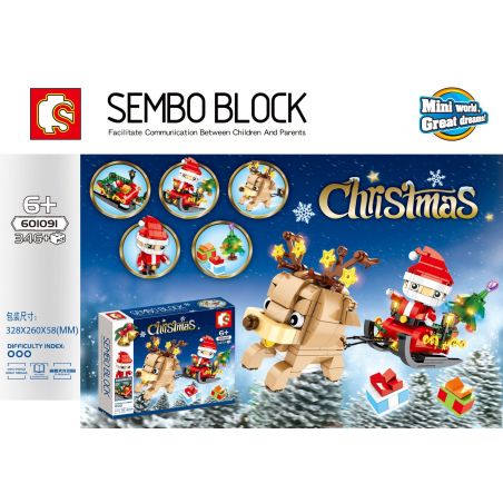 SEMBO 601091 non  ÔNG GIÀ NOEL TUẦN LỘC TRƯỢT TUYẾT bộ đồ chơi xếp lắp ráp ghép mô hình  CHRISTMAS Kỹ Thuật Công Nghệ Cao Mô Hình Phương Tiện 346 khối
