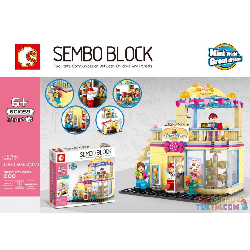 SEMBO 601059 non  TIỆM BÁNH bộ đồ chơi xếp lắp ráp ghép mô hình City SEMBO BLOCK Thành Phố 366 khối