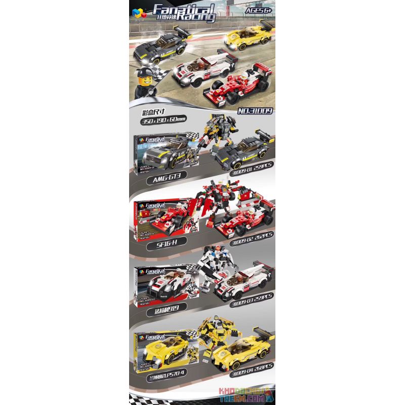QIZHILE 31009-01 31009-02 31009-03 31009-04 non  ĐUA XE CUỒNG NHIỆT 4 AMG-GT3 SF16-H FERRARI 919 LAMBORGHINI LP570-4 bộ đồ chơi xếp lắp ráp ghép mô hình Fanatical Racing Đua Xe Điên Cuồng 1048 khối