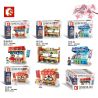 SEMBO 601065 601066 601067 601068 non  4 KIỂU NHÀ HÀNG TAKOYAKI SUSHI ĐÁ BÀO RAMEN bộ đồ chơi xếp lắp ráp ghép mô hình City SEMBO BLOCK Thành Phố 692 khối
