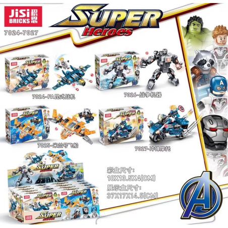 JISI 7024 7025 7026 7027 non  4 MÁY BAY CHIẾN ĐẤU KIỂU FA KUN TÀU VŨ TRỤ MILAN CỖ TRANH VÀ MÔ TÔ TẤN CÔNG bộ đồ chơi xếp lắp ráp ghép mô hình Marvel Super Heroes Siêu Anh Hùng Marvel