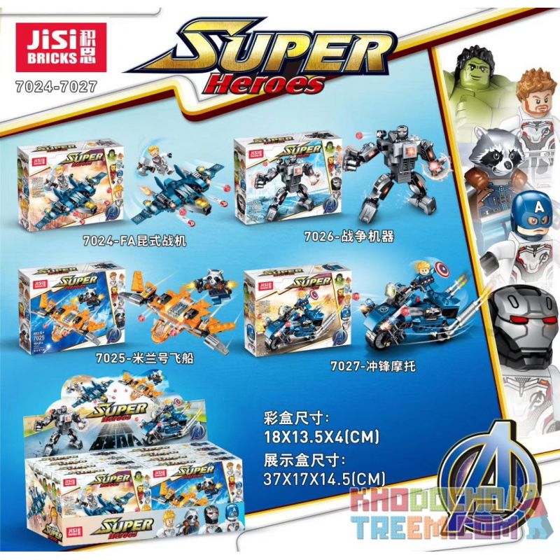 JISI 7024 7025 7026 7027 non  4 MÁY BAY CHIẾN ĐẤU KIỂU FA KUN TÀU VŨ TRỤ MILAN CỖ TRANH VÀ MÔ TÔ TẤN CÔNG bộ đồ chơi xếp lắp ráp ghép mô hình Marvel Super Heroes Siêu Anh Hùng Marvel