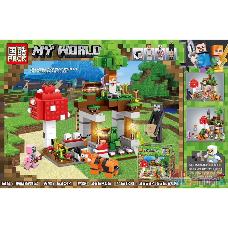 PRCK 63014 non  SĂN TÌM KHO BÁU TRÊN ĐẢO NẤM bộ đồ chơi xếp lắp ráp ghép mô hình Minecraft MY WORLD Game Xây Dựng 366 khối