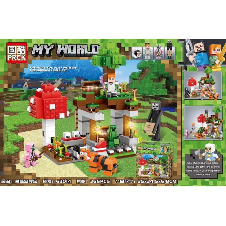 PRCK 63014 non  SĂN TÌM KHO BÁU TRÊN ĐẢO NẤM bộ đồ chơi xếp lắp ráp ghép mô hình Minecraft MY WORLD Game Xây Dựng 366 khối