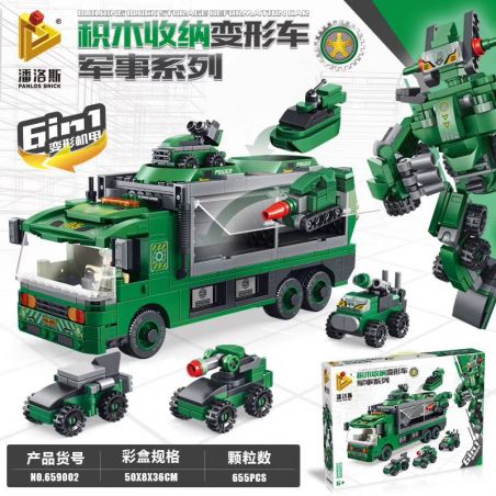 PanlosBrick 659002 Panlos Brick 659002 non  BỘ QUÂN SỰ 6IN1 BIẾN DẠNG MECH bộ đồ chơi xếp lắp ráp ghép mô hình Transformers BLINDING BLOCK STORAGE DEFORMATION CAR Robot Đại Chiến Người Máy Biến Hình 655 khối