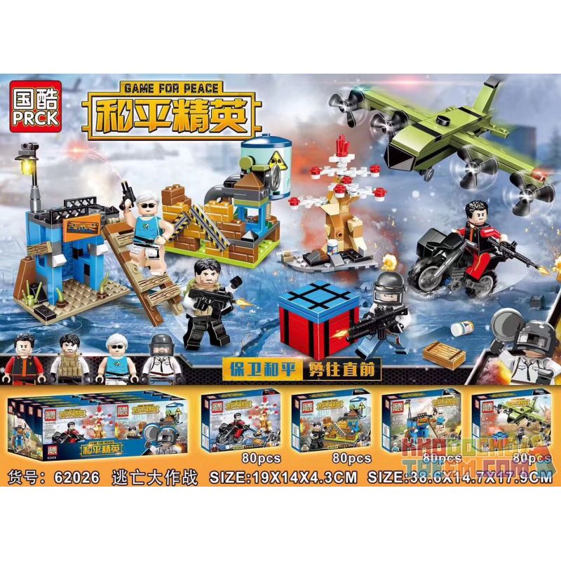 PRCK 62026 non  KẾT HỢP ESCAPE COMBAT 4 bộ đồ chơi xếp lắp ráp ghép mô hình Game For Peace Chiến Đấu Cho Hòa Bình 320 khối