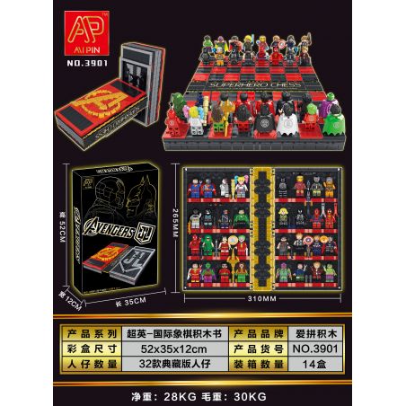 AIPIN 3901 non  SÁCH VỀ CỜ VUA bộ đồ chơi xếp lắp ráp ghép mô hình Super Heroes SUPERHEROE CHESS Siêu Nhân Anh Hùng 1507 khối