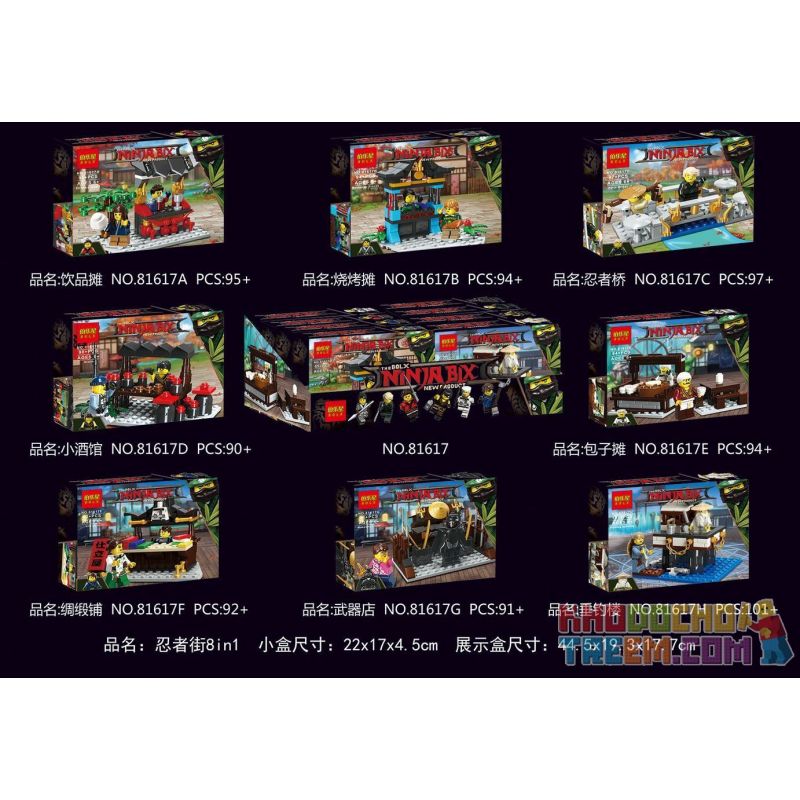 BLX 81617 non  8 LOẠI QUÁN NINJA STREET ĐỒ UỐNG THỊT NƯỚNG CẦU RƯỢU BÚN CHẢ TIỆM LỤA VŨ KHÍ TÒA NHÀ CÂU CÁ bộ đồ chơi xếp lắp ráp ghép mô hình The  Ninjago Movie NINJA BIX Ninja Lốc Xoáy 754 khối
