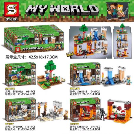 SHENG YUAN SY SY6191 6191 non  4 KIỂU VƯỢT RỪNG TÌM NGUỒN NƯỚC NGẦM KHAI THÁC MỎ HANG MAGMA bộ đồ chơi xếp lắp ráp ghép mô hình Minecraft MY WORLD Game Xây Dựng 402 khối