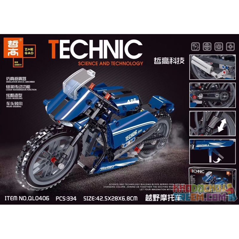 ZHEGAO QL0406 0406 non  XE MÔ TÔ bộ đồ chơi xếp lắp ráp ghép mô hình  Kỹ Thuật Công Nghệ Cao Mô Hình Phương Tiện 334 khối