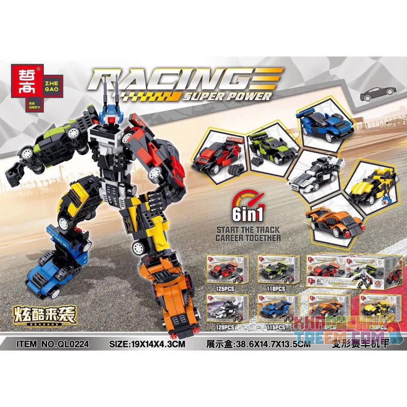 ZHEGAO QL0224 0224 non  BIẾN DẠNG ĐUA MECH 6 KẾT HỢP bộ đồ chơi xếp lắp ráp ghép mô hình Racing RACING SUPER POWER Cuộc Đua 731 khối