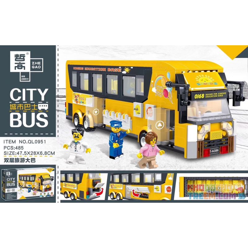 ZHEGAO QL0951 0951 non  XE BUÝT DU LỊCH HAI TẦNG bộ đồ chơi xếp lắp ráp ghép mô hình City CITYBUS Thành Phố 485 khối