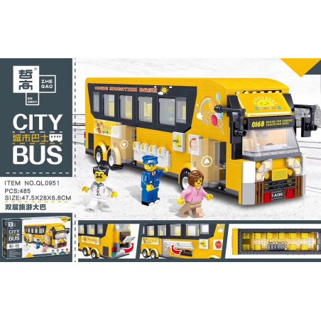 ZHEGAO QL0951 0951 non  XE BUÝT DU LỊCH HAI TẦNG bộ đồ chơi xếp lắp ráp ghép mô hình City CITYBUS Thành Phố 485 khối