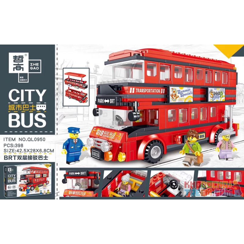 JUN DA LONG TOYS JDLT 9561 ZHEGAO QL0950 0950 non  XE BUÝT HAI TẦNG BRT bộ đồ chơi xếp lắp ráp ghép mô hình City CITYBUS Thành Phố 398 khối