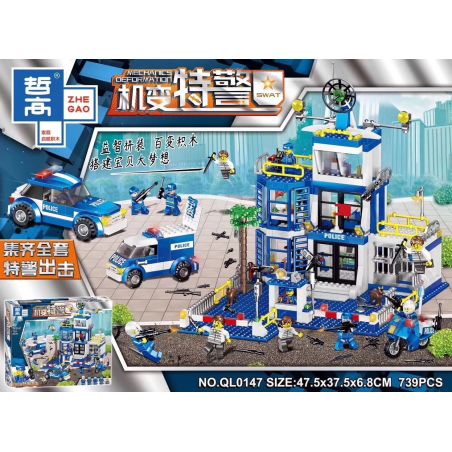 ZHEGAO QL0147 0147 non  ĐỒN CẢNH SÁT bộ đồ chơi xếp lắp ráp ghép mô hình Mechanics Deformation Người Máy Biến Hình 739 khối