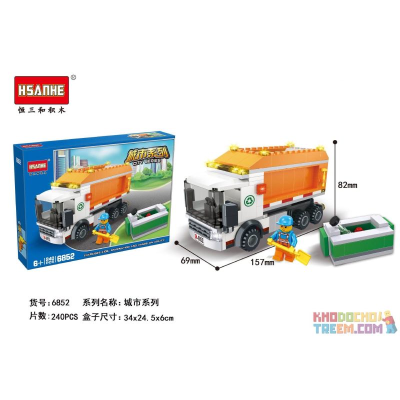 HSANHE 6856 non  XE CHỞ RÁC bộ đồ chơi xếp lắp ráp ghép mô hình City Thành Phố 464 khối
