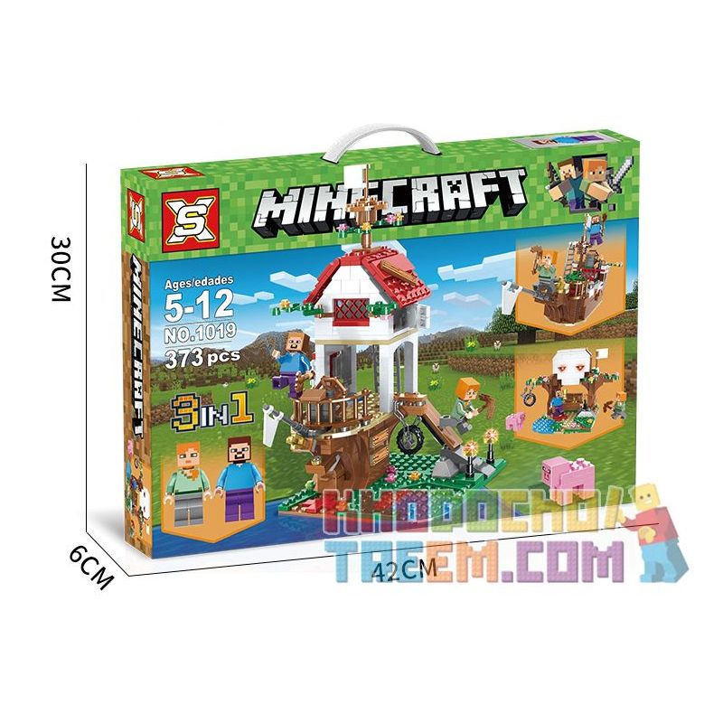 SX 1019 non  NHÀ 3IN1. bộ đồ chơi xếp lắp ráp ghép mô hình Minecraft Game Xây Dựng 373 khối