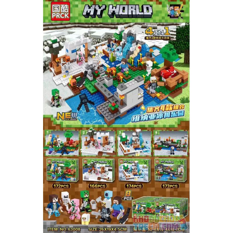 PRCK 63008 non  VINAYA GLACIER PARADISE 4 TỔ HỢP bộ đồ chơi xếp lắp ráp ghép mô hình Minecraft MY WORLD Game Xây Dựng 685 khối
