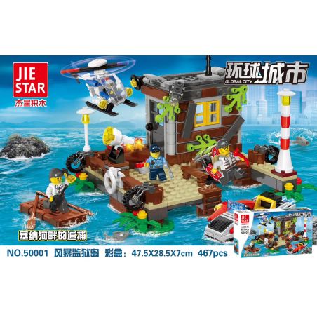 JIESTAR 50001 non  ĐI SĂN TRÊN SÔNG SEINE Ở ĐẢO STORM PRISON bộ đồ chơi xếp lắp ráp ghép mô hình City GLOBAL CITY Thành Phố 467 khối