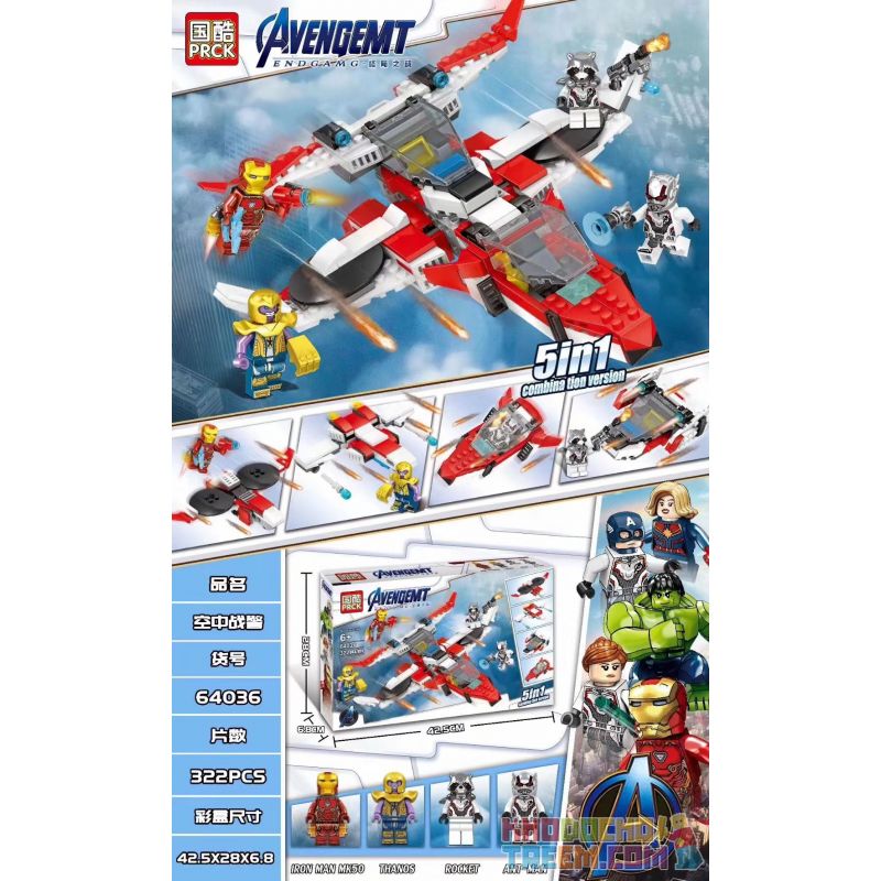 PRCK 64036 non  NHÂN VIÊN HÀNG KHÔNG bộ đồ chơi xếp lắp ráp ghép mô hình Marvel Super Heroes AVENGEMT Siêu Anh Hùng Marvel 322 khối