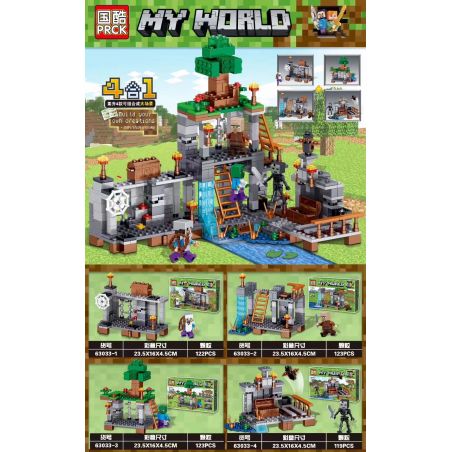 PRCK 63033 non  CƠ SỞ BÍ MẬT ĐÁ VÔI 4 KẾT HỢP bộ đồ chơi xếp lắp ráp ghép mô hình Minecraft MY WORLD Game Xây Dựng 487 khối