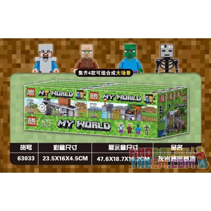 PRCK 63033 non  CƠ SỞ BÍ MẬT ĐÁ VÔI 4 KẾT HỢP bộ đồ chơi xếp lắp ráp ghép mô hình Minecraft MY WORLD Game Xây Dựng 487 khối